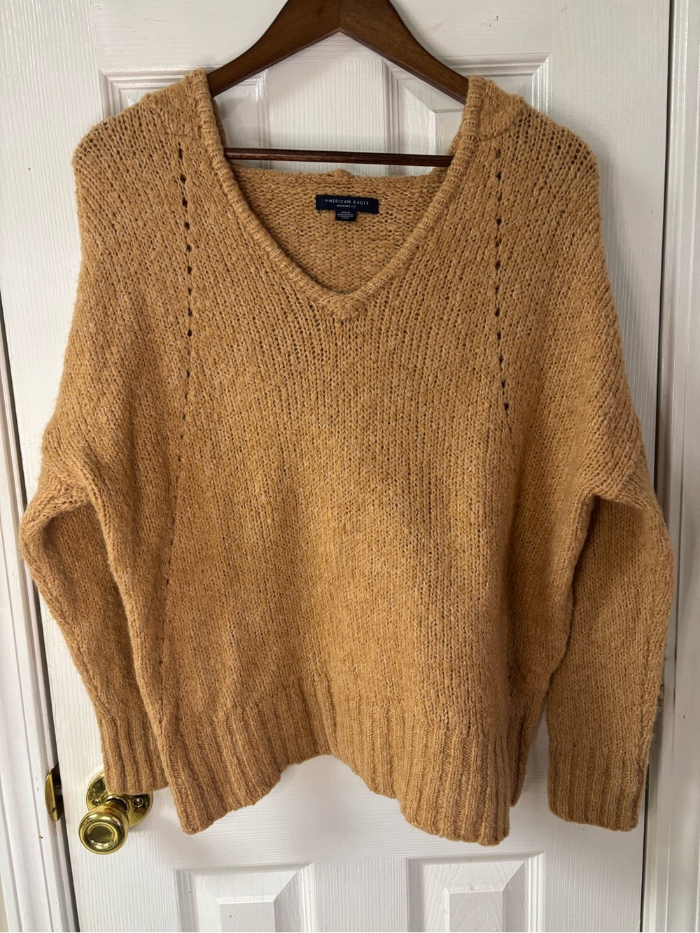 American Eagle Outfitters Women's V-Neck Knit Sweater - Camel/Tan